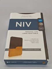 Zondervan NIV Large Print Holy Bible Leather Soft Chocolate Amber Lay Flat