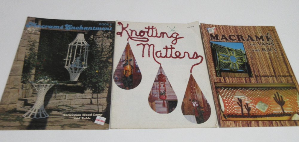 Lot of 3 Vtg MACRAME Magazine Knotting Matters Vans RVs Enchantment Lamp 1970s