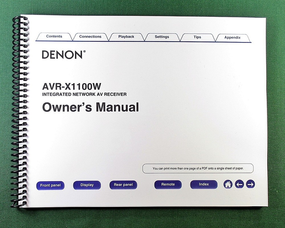 Denon AVR-X1100W Instruction Manual: Full Color 259 Pages & Protective Covers!