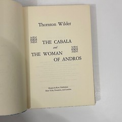 The Cabala & The Woman of Andros by Thornton Wilder HCDJ 1958