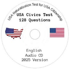 USA 2025 Version Citizenship English Civics Test, 128 Questions Answers Audio CD