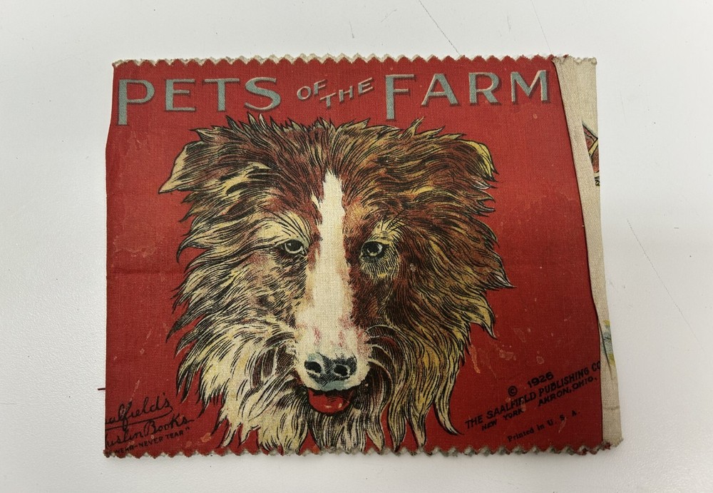 Vtg 1926 Pets of the Farm Saalfield Publishing Muslin Cloth Childrens Book