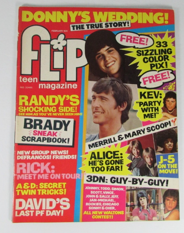 Flip Teen Magazine February 1974 Osmond Alice Cooper Sherman Cassidy Brady