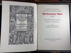 1535 Coverdale Bible Leaf W/ California Book Club Presentation Folio NO.145/450