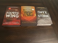 Fourth Wing Holiday 1st Ed, Signed Iron Flame 1st Ed, Onyx Storm 1st Ed Bundle