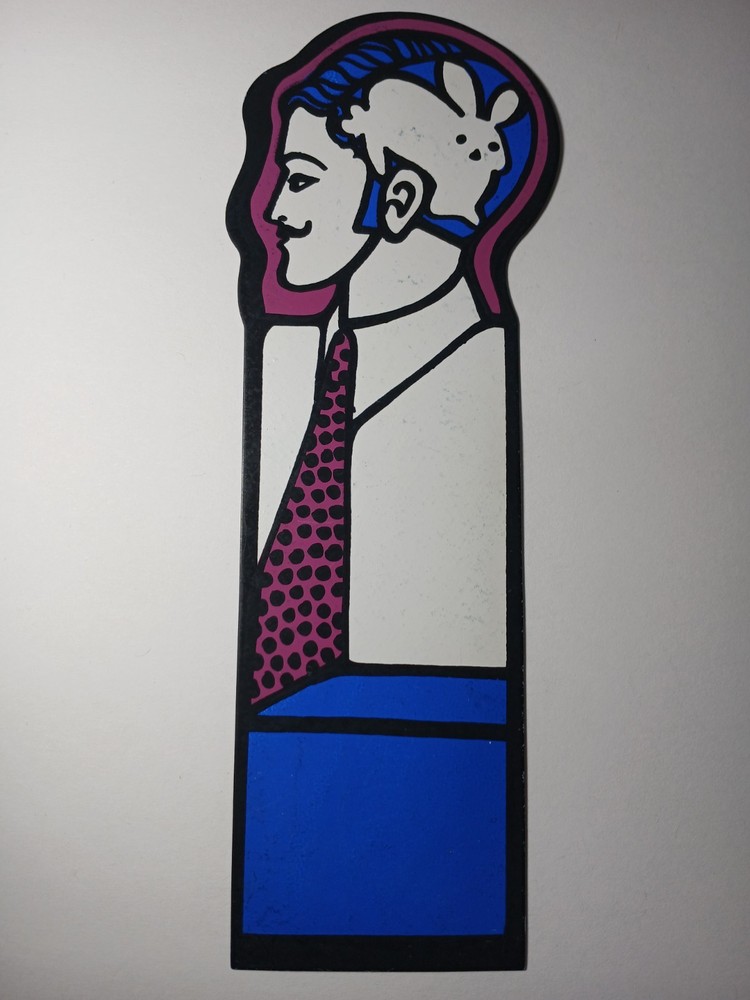 Old Vintage 1970s Psychedelic Bookmark Abstract Modern Art Man Tie Rabbit Brain