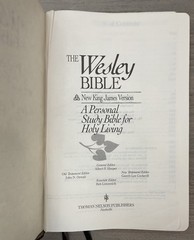 1990 Wesley Bible Personal Study NKJV Black GENUINE LEATHER Nelson 986 Red Lettr