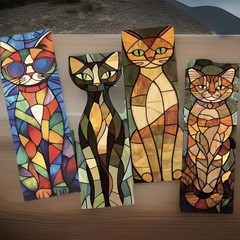 30 PC Bookmark Set Cats Stained Glass Whimsical 1.5″ x 6″ New Free Ship S202