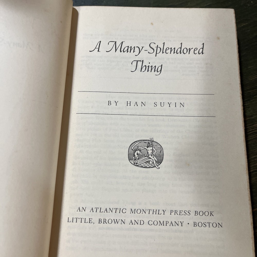 A Many-Splendored Thing by Han Suyin 1952 1st Edition