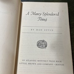 A Many-Splendored Thing by Han Suyin 1952 1st Edition