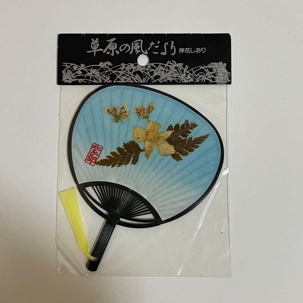 Pressed Flower Bookmark Shiro Uchiwa Grassland Wind Report 3.4×2.8in Vintage