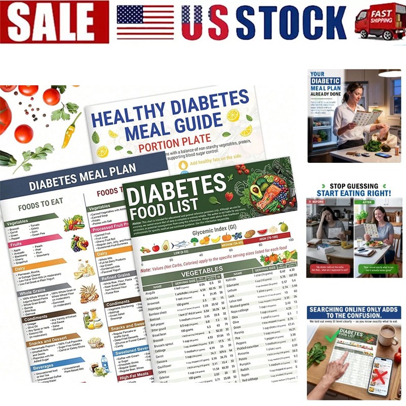 3PCS Diabetes Food List Chart and Meal Planner for Diabetics Type 3 Diabetes Die
