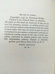 The IDES OF MARCH by Thornton Wilder – First Edition *1948 Printing*  VG-EX cond