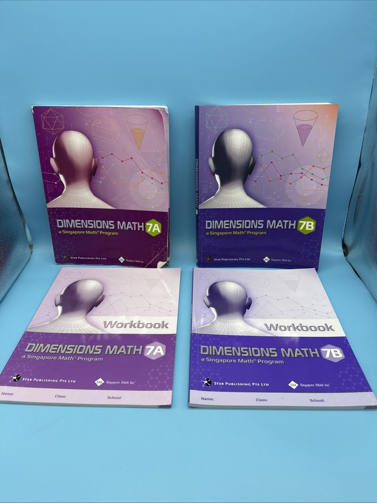 Dimensions Math Grade 7 Student Text & Workbook A & B Set- Singapore 7th Grade