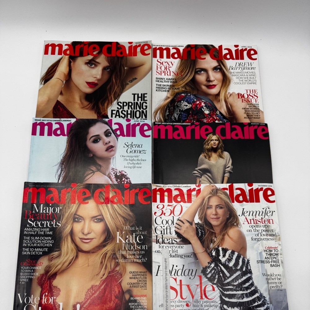 Marie Claire Magazine 2016 Lot of 6 Jennifer Aniston Selena Gomez Kate Hudson