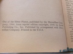 C S LEWIS OUT OF THE SILENT PLANET BOOK 1946 1949 AVON PB 1ST PRINT MACMILLIAN