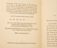 The Lion, The Witch and The Wardrobe by C.S. Lewis [Collier Books, 1970]