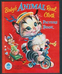 BABY’S ANIMALS REAL CLOTH PICTURE BOOK #2591 Merrill 1955 (7950)