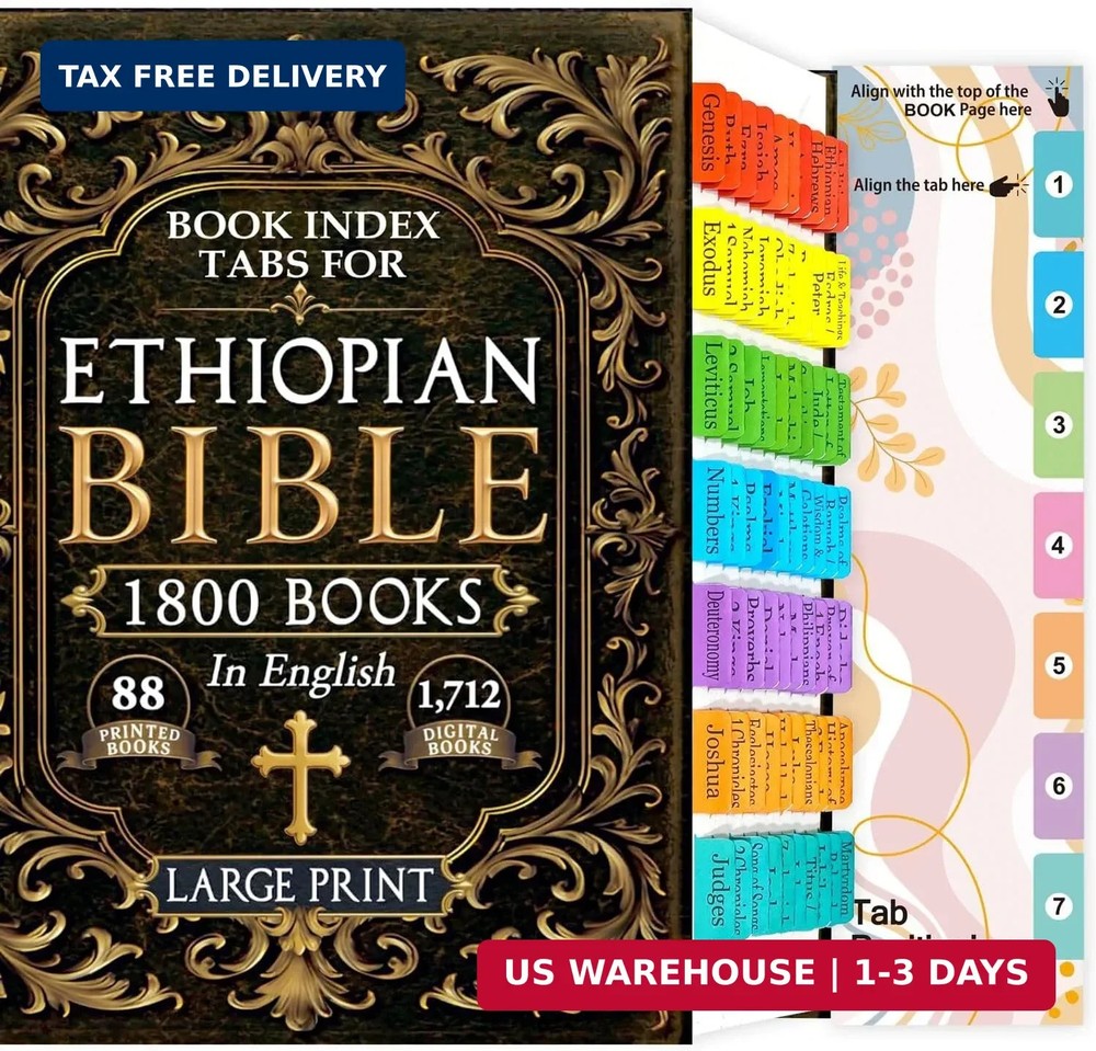 Book Tabs for The Complete Restored Ethiopian Bible, 72 Color-Coded Laminated In
