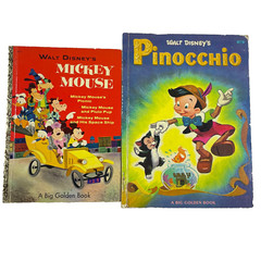 2 Walt Disney’s Big Golden Book lot Mickey Mouse & Pinocchio 1953