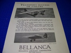 1932 BELLANCA AIRBUS “TRANSPORT SUCCESS OR FAILURE”.. 1-PAGE SALES AD (296GG)