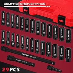 29-Piece 1/2″ Drive Impact Socket Set, SAE (3/8 to 1 inch) and Metric (10-24mm)