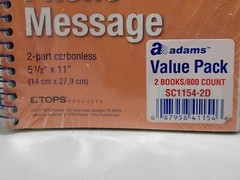 *2* NEW ADAMS PHONE MESSAGE BOOKS 2-PART CARBONLESS SC1154-2D 800 COUNT TOTAL