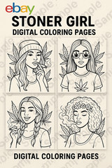 Digital Coloring Pages Stoner Girl Aesthetic Art | Printable Download Only 30 PG