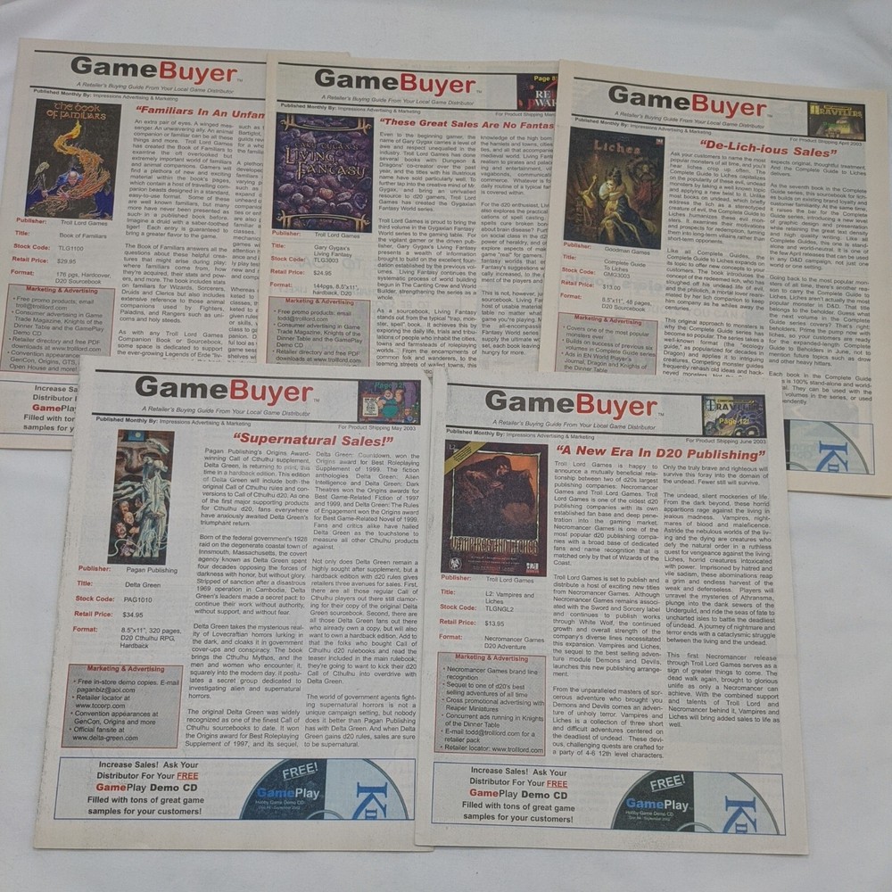 Lot Of (5) 2003 Game Buyer A Retailers Buying Guide Magazine Newspaper