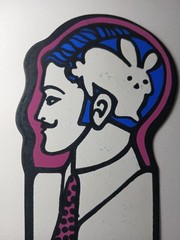 Old Vintage 1970s Psychedelic Bookmark Abstract Modern Art Man Tie Rabbit Brain