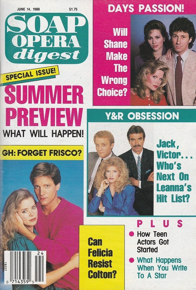 Soap Opera Digest June 14, 1988 FRANK DICOPOULOS-BRENT COLLINS-ANA ALICIA-MCNEIL