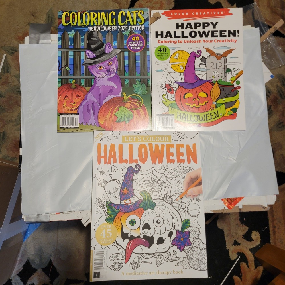 HALLOWEEN Coloring Book(s) Lot Of 3 ~ Cats ~ Color Creatives Magazine Books