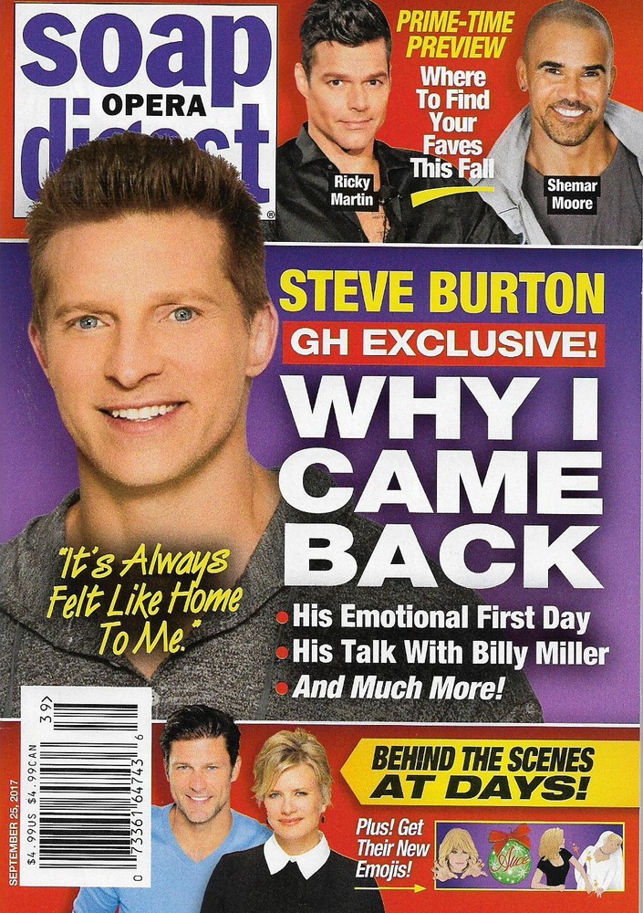 Soap Opera Digest September 25 2017 Steve Burton Chandler Massey Anne Heche