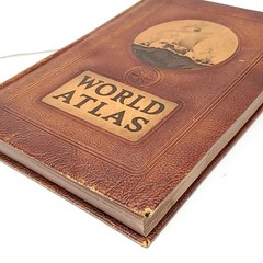 Antique Leather Rand McNally World AtlasS Book 1951 Vintage WW2 Maps Geography