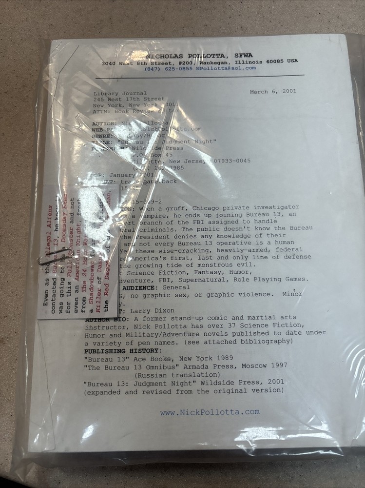 BUREAU 13:Judgement Night Nicholas Pollotta Wildside Press Unbound Manuscript