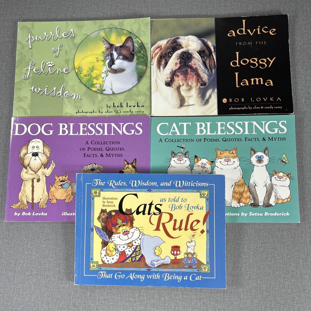Bob Lovka Purrles of Feline Wisdom Doggy Lama Cat Dog Blessings 5 Book Lot