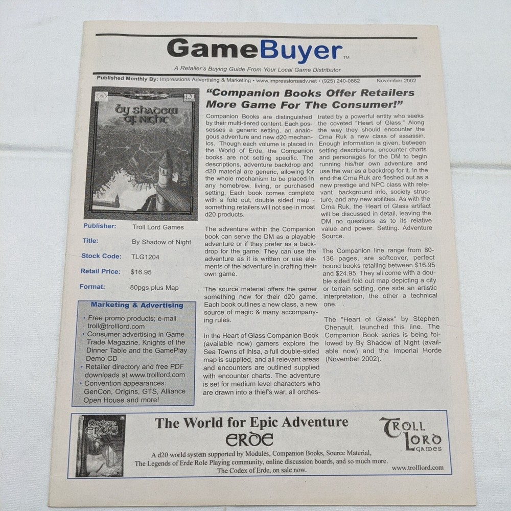 Game Buyer A Retailers Buying Guide Magazine Newspaper Nov 2002 Impressions Ad