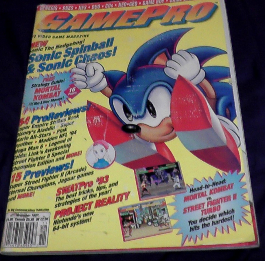 magazine gamepro november 1993 big 270 pages sonic the hedgehog mortal kombat