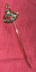 VINTAGE Gold Tone Enamel Fan Bible Book Mark 5.75” Teal Rose Made in Taiwan