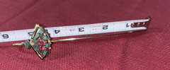 VINTAGE Gold Tone Enamel Fan Bible Book Mark 5.75” Teal Rose Made in Taiwan