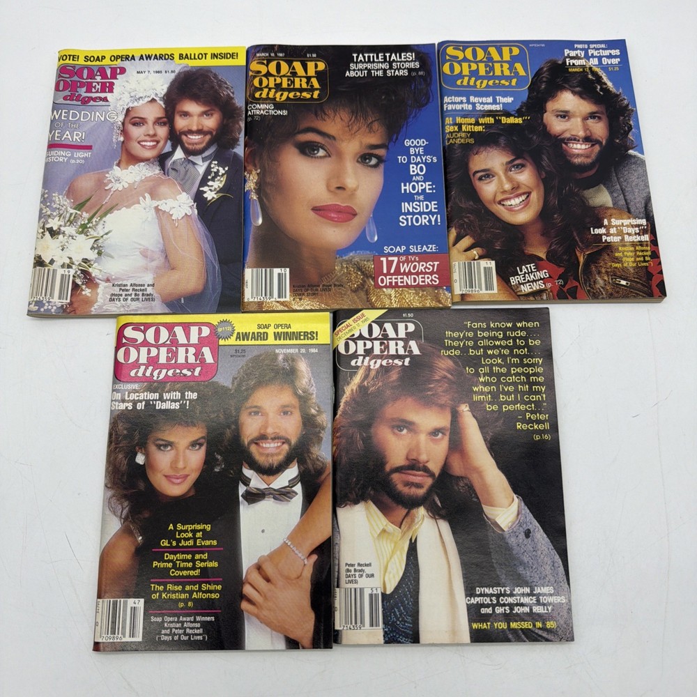 LOT-(5)Vintage 1980s Soap Opera Digest MAGAZINE Susan Lucci Tony Geary
