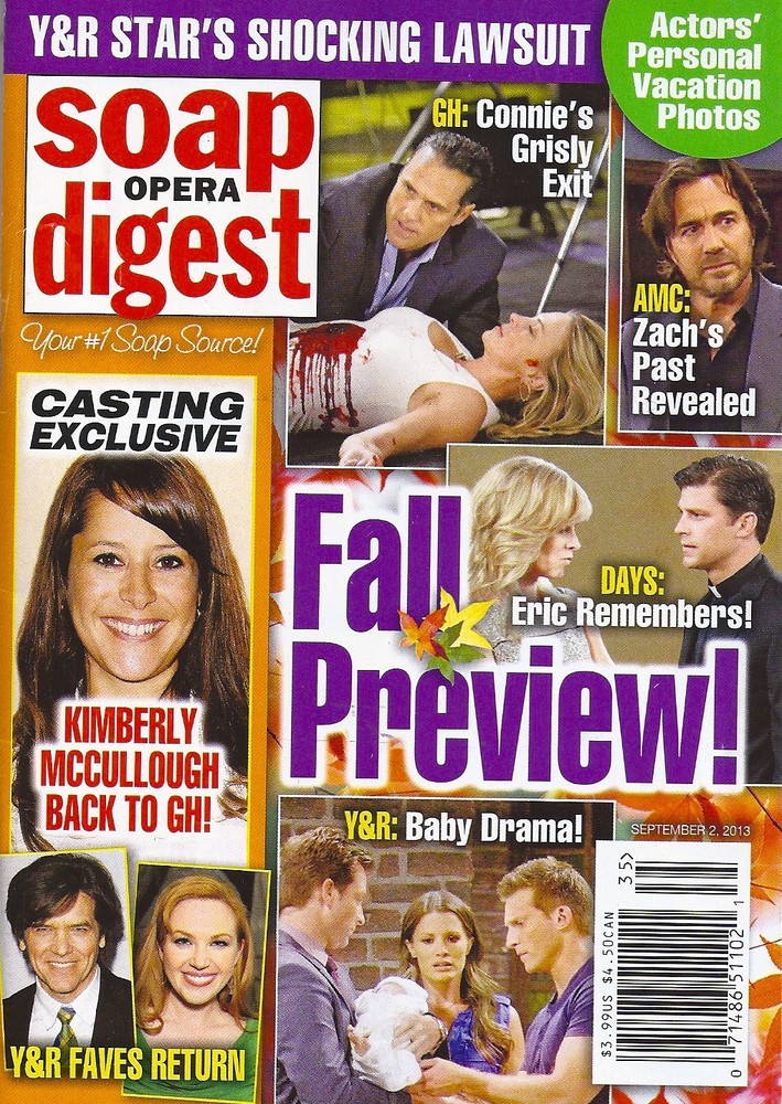 Soap Opera Digest September 2 2013 Lindsay Hartley Gina Tognoni Billy Miller