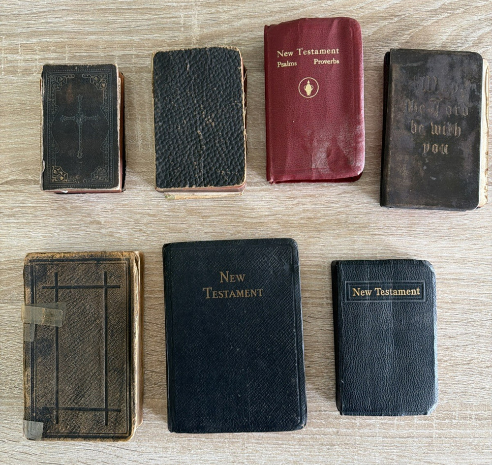 Lot of 7 Antique Vintage Religious Books/Bibles Compact Pocket Size 1800s-1900s