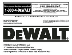 DeWALT DW716 Miter Saw Instruction Manual: 52 Pages Coil Bound