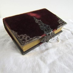 19th Century French Antique Prayer Book Velvet Cover Engraved Metal Clasp