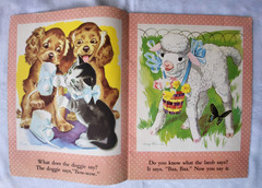 Vtg 1943 MY FIRST BOOK OF ANIMAL PICTURES Merrill Linen-Like Easter Bunny Lamb