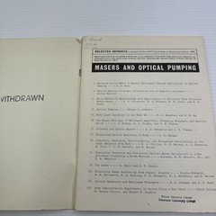 Masers and Optical Pumping Reprint for Association Physics Teachers 1965 ExLib