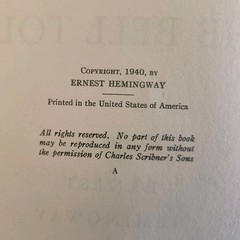 For Whom The Bell Tolls Ernest Hemingway 1940 HC First Edition Print A