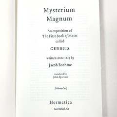 Mysterium Magnum Jacob Boehme 2007 Hermetica Genesis Mysticism Vol 1 One HC