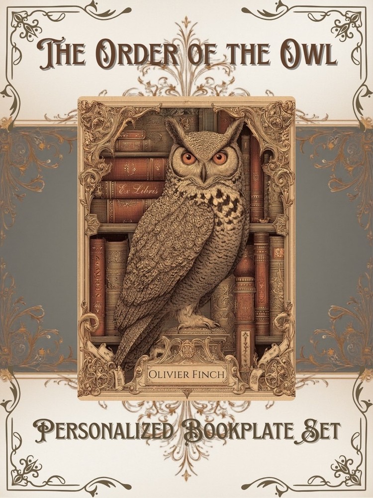The Order of the Owl Ex Libris Personalized Bookplates Gothic Library Labels